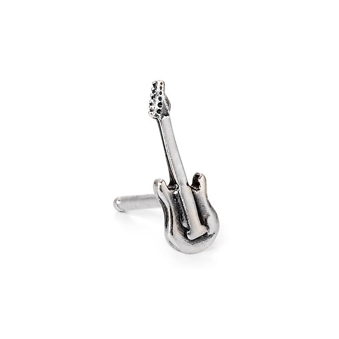 Single stud earring Silver Patinated Guitar
