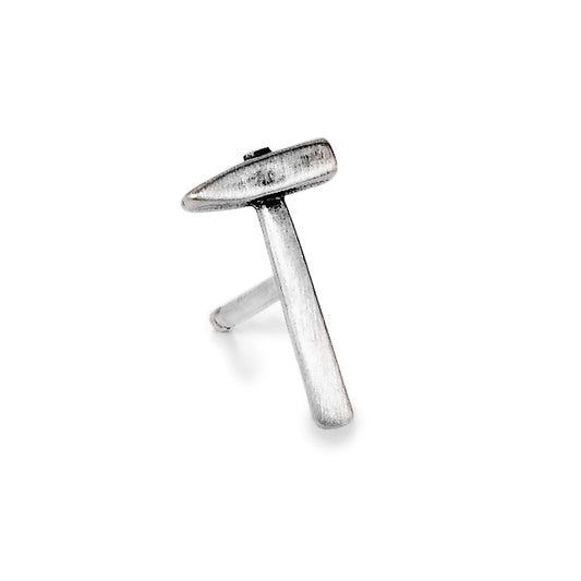 Single stud earring Silver Patinated Hammer
