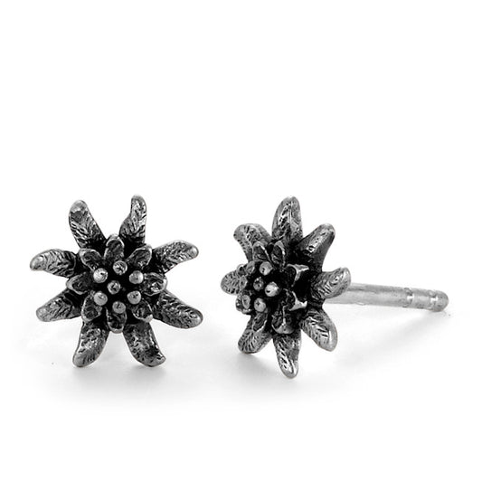 Stud earrings Silver Patinated Edelweiss Ø7 mm