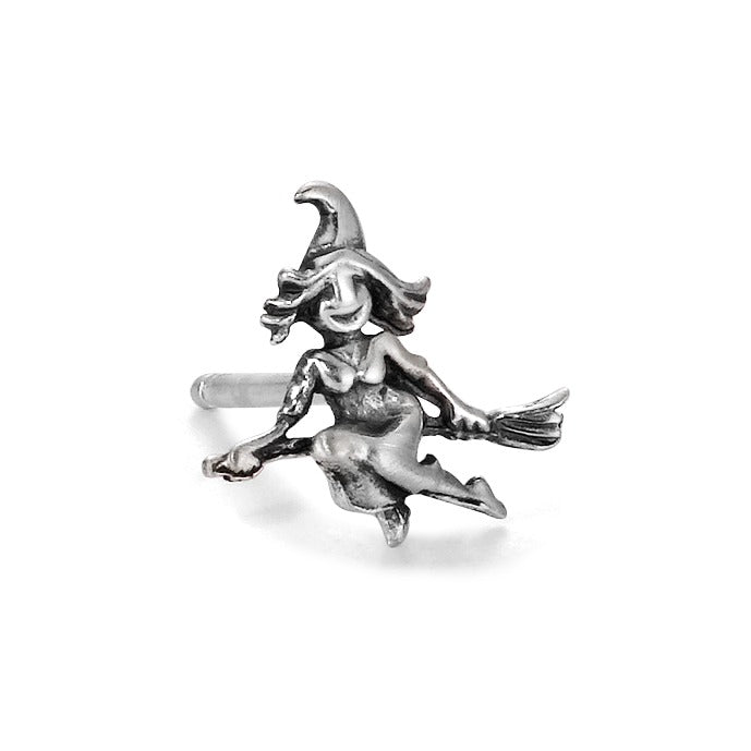 Single stud earring Silver Patinated Witch