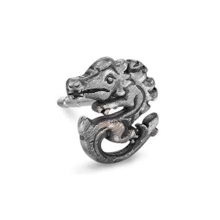 Single stud earring Silver Patinated Dragon