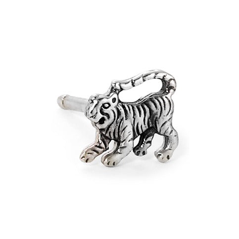 Single stud earring Silver Patinated Tiger