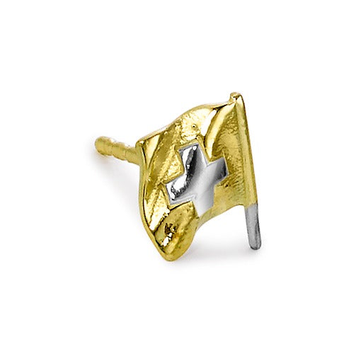 Single stud earring 18k Yellow Gold Swiss Flag