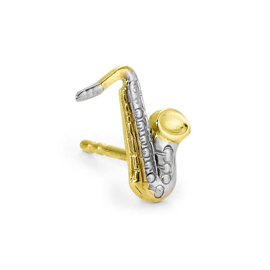 Single stud earring 18k Yellow Gold Saxophone