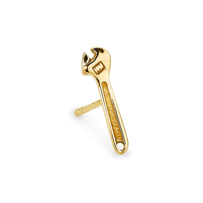 Single stud earring 18k Yellow Gold Spanner