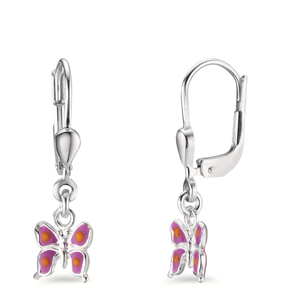 Drop Earrings Silver Lacquered Butterfly