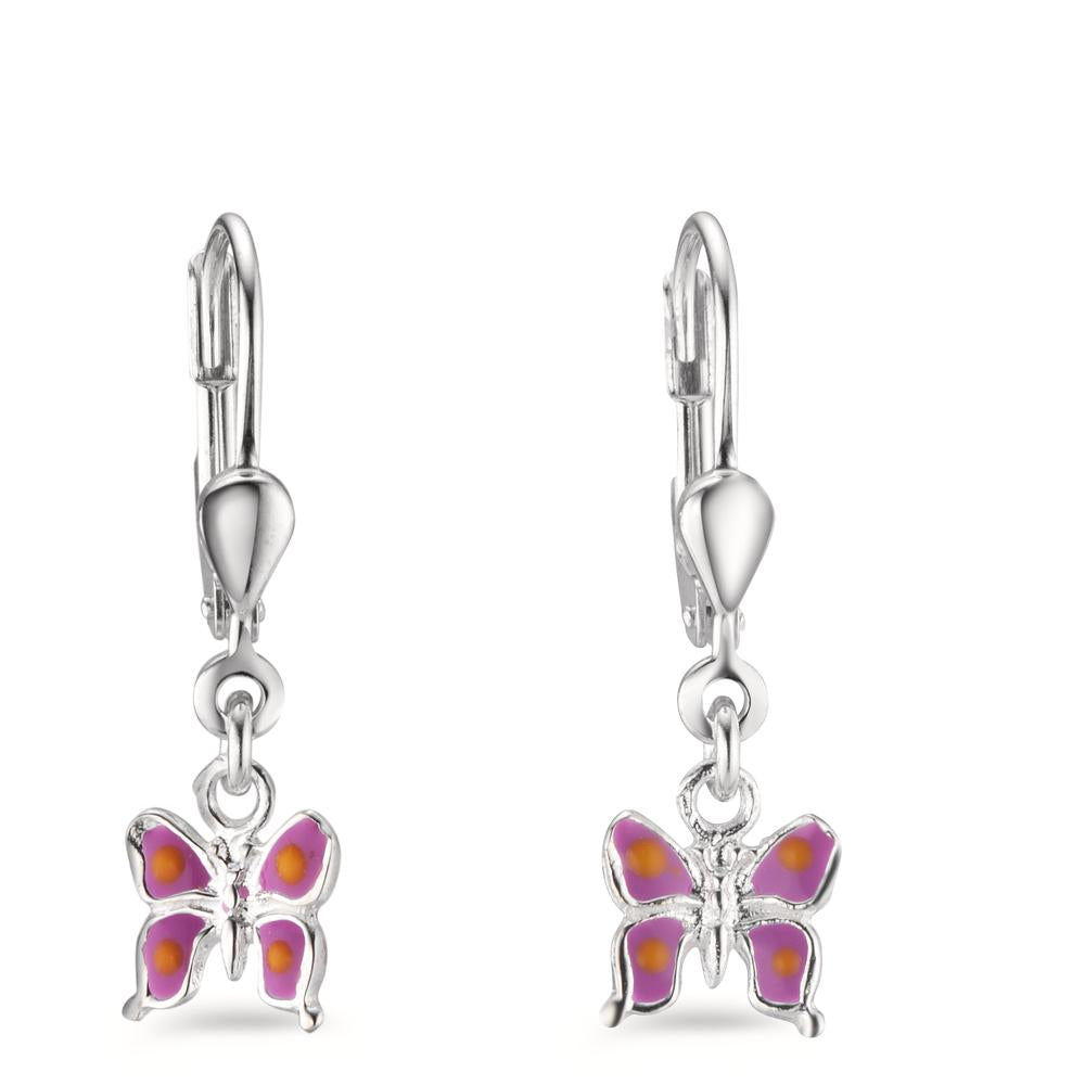 Drop Earrings Silver Lacquered Butterfly