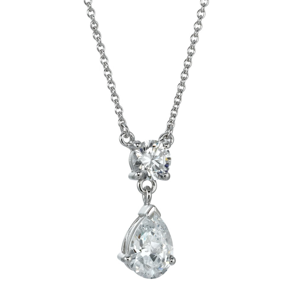 Necklace Silver Zirconia White, 2 Stones Rhodium plated 38-42 cm