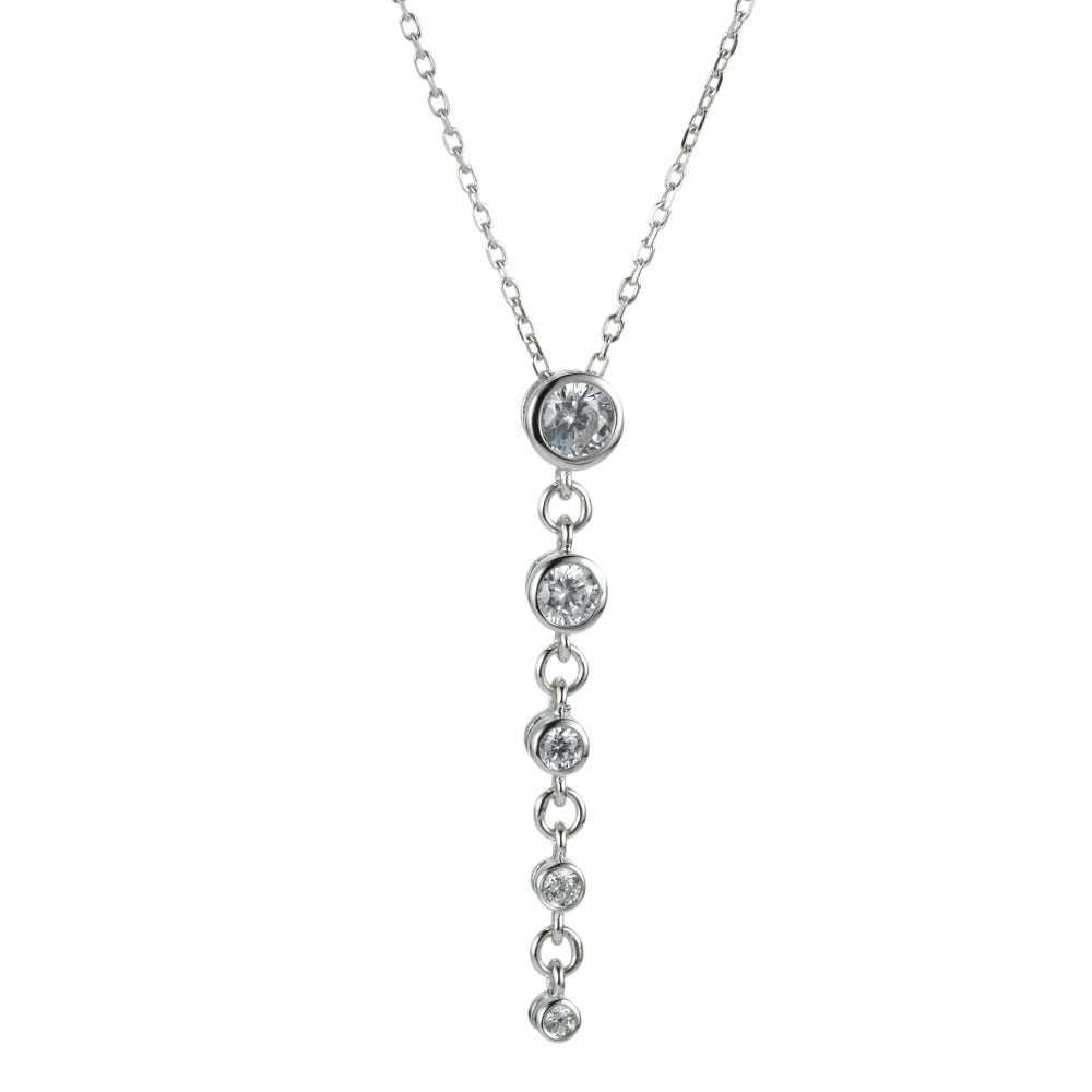 Necklace with pendant Silver Zirconia 5 Stones Rhodium plated 42 cm