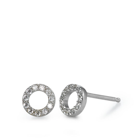 Stud earrings Silver Zirconia 22 Stones Rhodium plated Ø7 mm