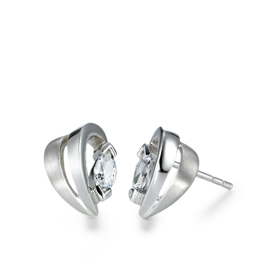 Stud earrings Silver Zirconia 2 Stones Rhodium plated