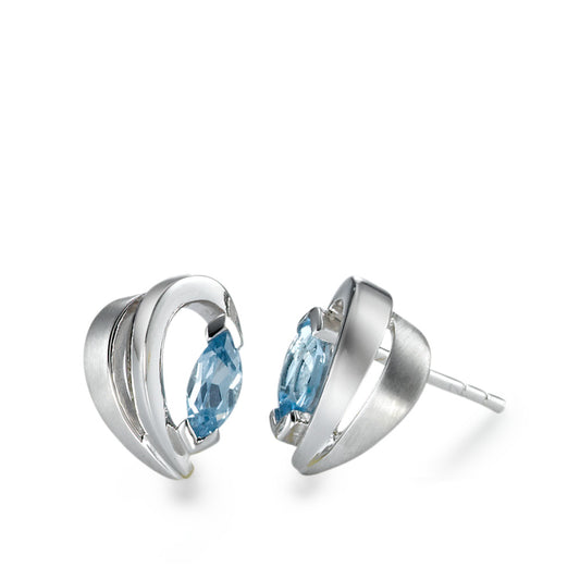 Stud earrings Silver Crystal Blue, 2 Stones Rhodium plated