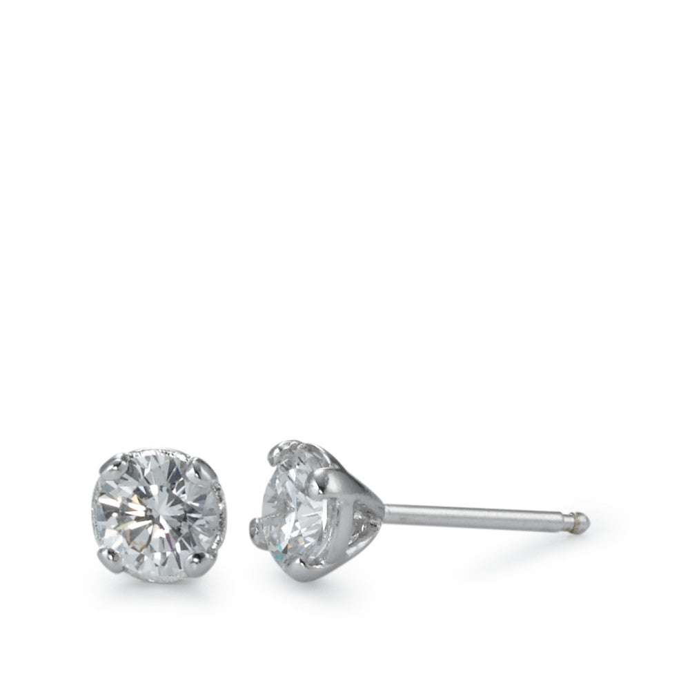 Stud earrings Silver Zirconia 2 Stones Rhodium plated Ø6 mm