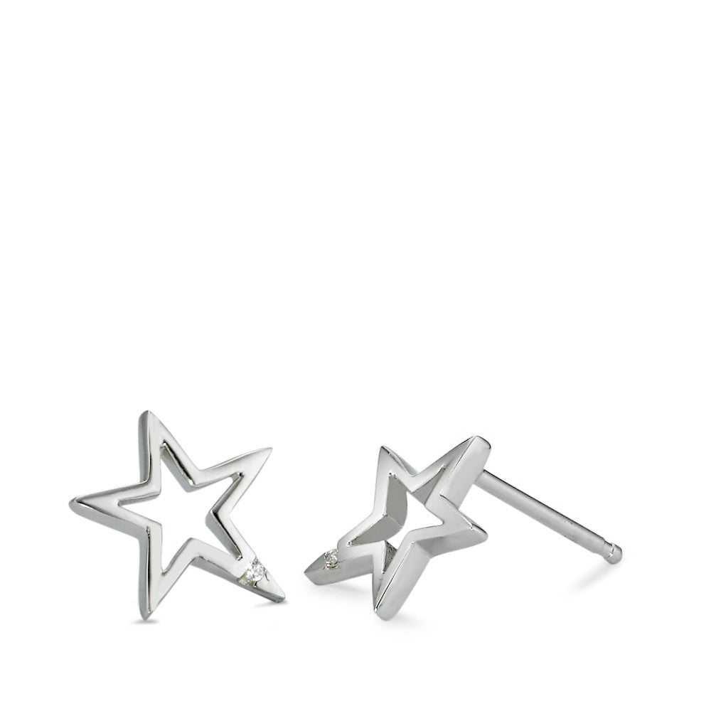 Stud earrings Silver Zirconia 2 Stones Rhodium plated