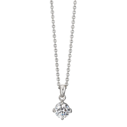 Necklace with pendant Silver Zirconia White, round, 6 mm Rhodium plated 40-45 cm