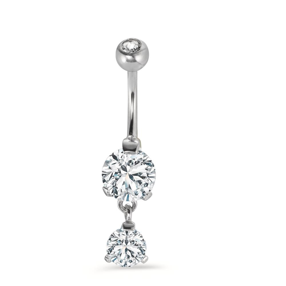 Navel piercing Stainless steel Crystal White, 3 Stones