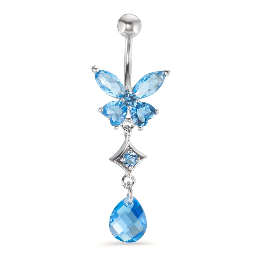 Navel piercing Stainless steel Crystal Light Blue, 7 Stones