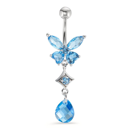 Navel piercing Stainless steel Crystal Light Blue, 7 Stones