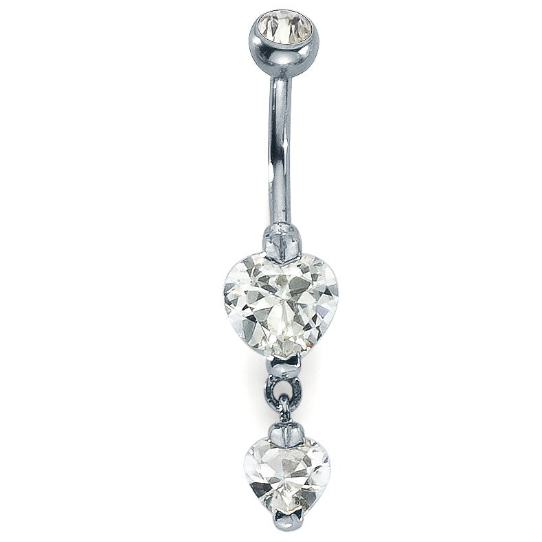 Navel piercing Stainless steel Crystal White, 3 Stones Heart