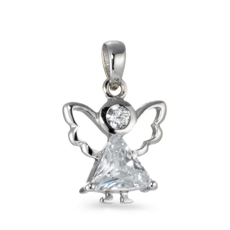 Pendant Silver Zirconia White, 2 Stones Rhodium plated Angel