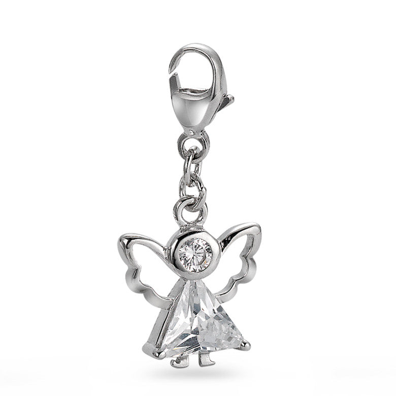 Charms Silver Zirconia White, 2 Stones Rhodium plated Angel