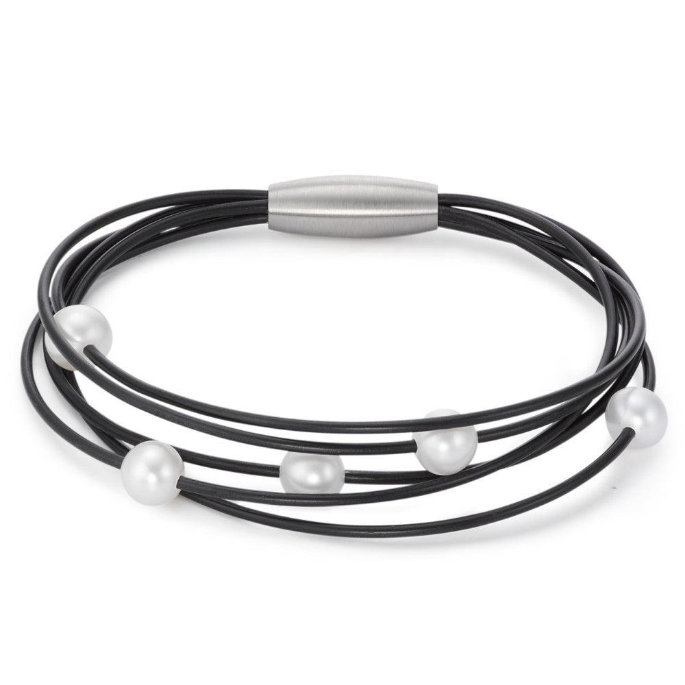 Bracelet Stainless steel, Rubber Freshwater pearl 21 cm