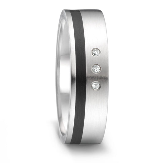 Wedding Ring Stainless steel, Ceramic Diamond 0.024 ct, 3 Stones, tw-si