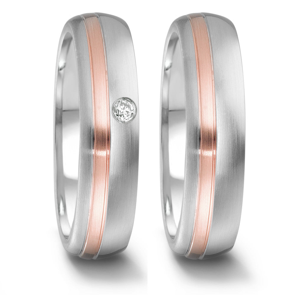 Wedding Ring Stainless steel, 18k Rose Gold Diamond 0.04 ct, tw-si