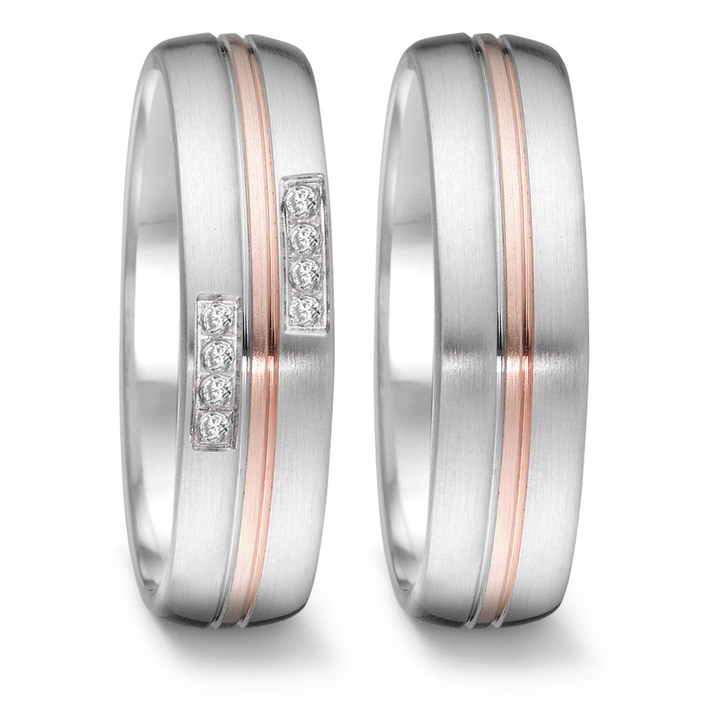 Wedding Ring Stainless steel, 18k Rose Gold Diamond 0.064 ct, 8 Stones, tw-si