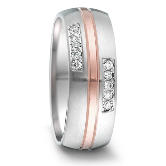 Wedding Ring Stainless steel, 18k Rose Gold Diamond 0.12 ct, 10 Stones, tw-si