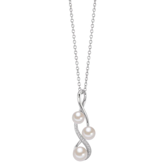 Chain necklace with pendant Silver Zirconia Freshwater pearl 45 cm