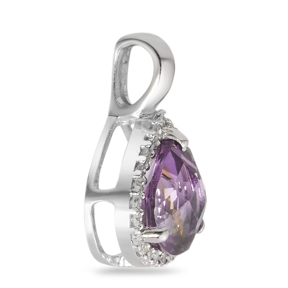 Pendant 9k White Gold Amethyst, Diamond 0.10 ct, 24 Stones, tw-si