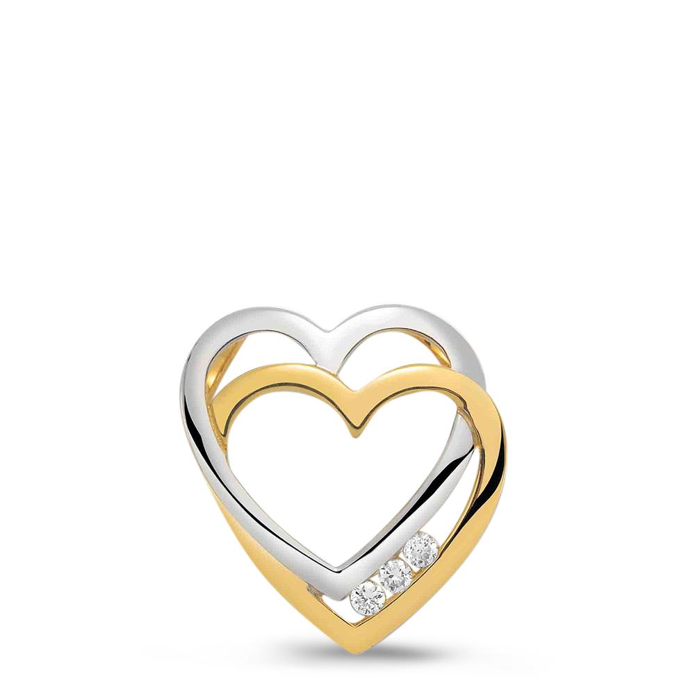 Pendant 9k Yellow Gold, 9k White Gold Diamond 0.03 ct, 3 Stones, w-si Heart Ø13 mm