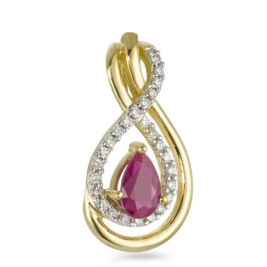 Pendant 18k Yellow Gold Ruby Red, drops, Diamond 0.13 ct, w-si