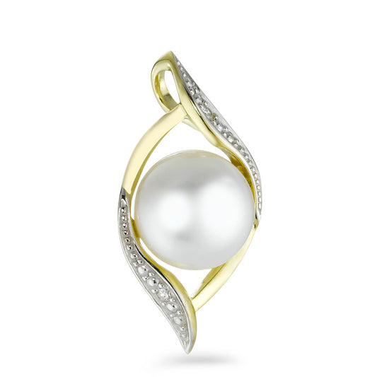 Pendant 9k Yellow Gold Diamond 0.01 ct, w-si Freshwater pearl