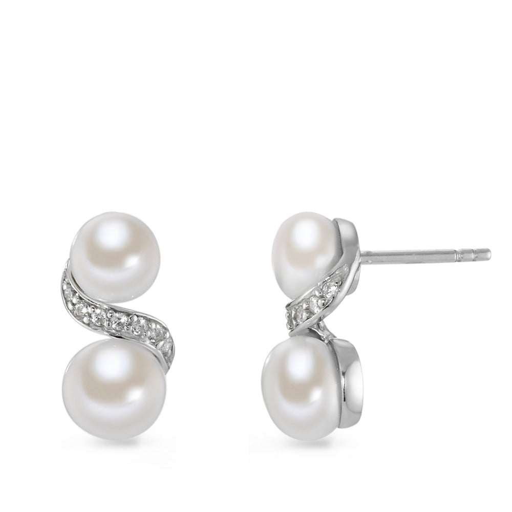 Stud earrings Silver Zirconia Rhodium plated Freshwater pearl