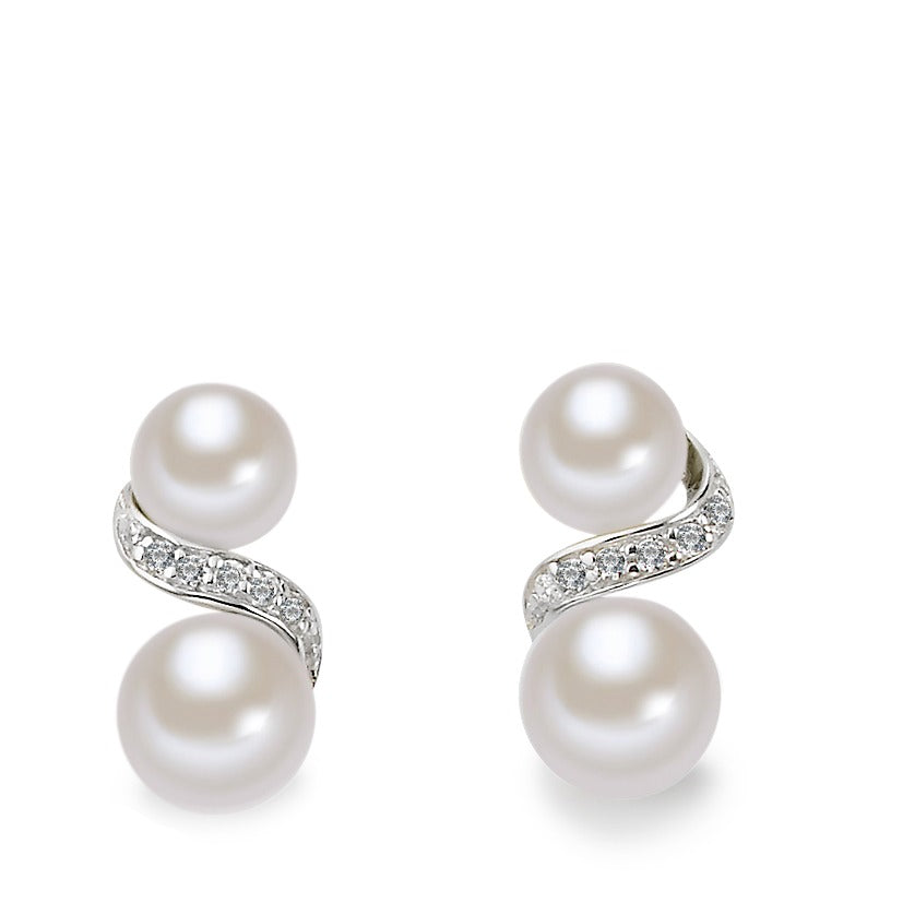 Stud earrings Silver Zirconia Rhodium plated Freshwater pearl