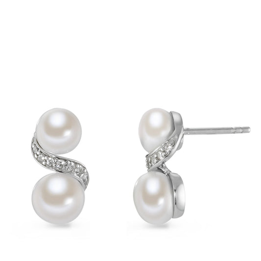 Stud earrings Silver Zirconia Rhodium plated Freshwater pearl