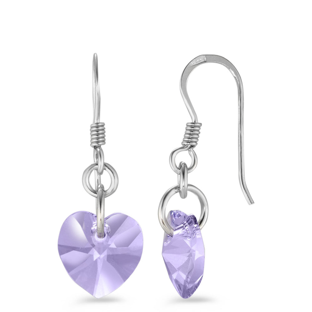 Drop Earrings Silver Crystal 2 Stones Heart