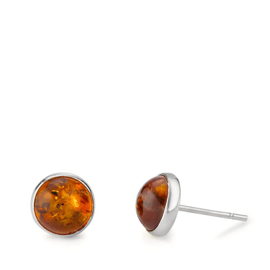 Stud earrings Silver Amber 2 Stones Ø8.5 mm