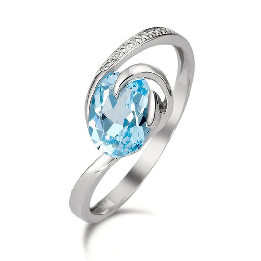 Ring 18k White Gold Topaz Blue, oval, Diamond White, 0.005 ct, w-si