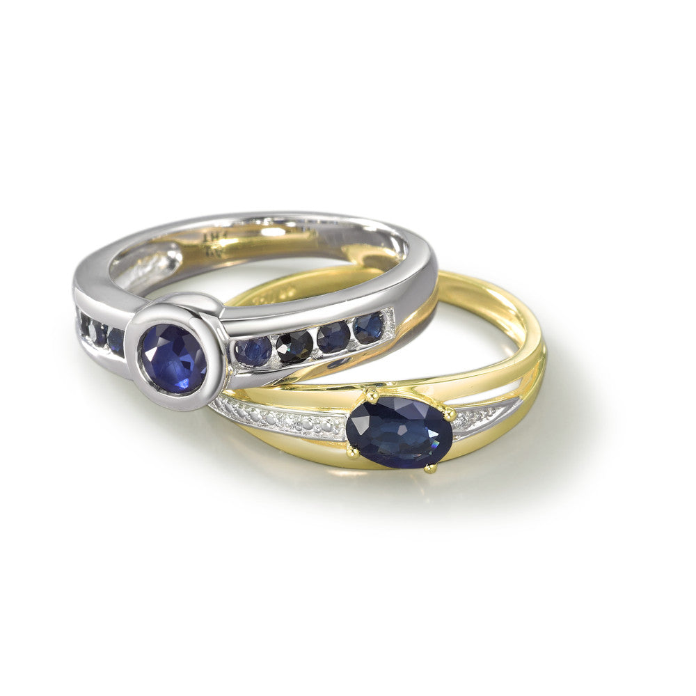 Ring 18k Yellow Gold Sapphire Blue, oval, Diamond White, 0.01 ct