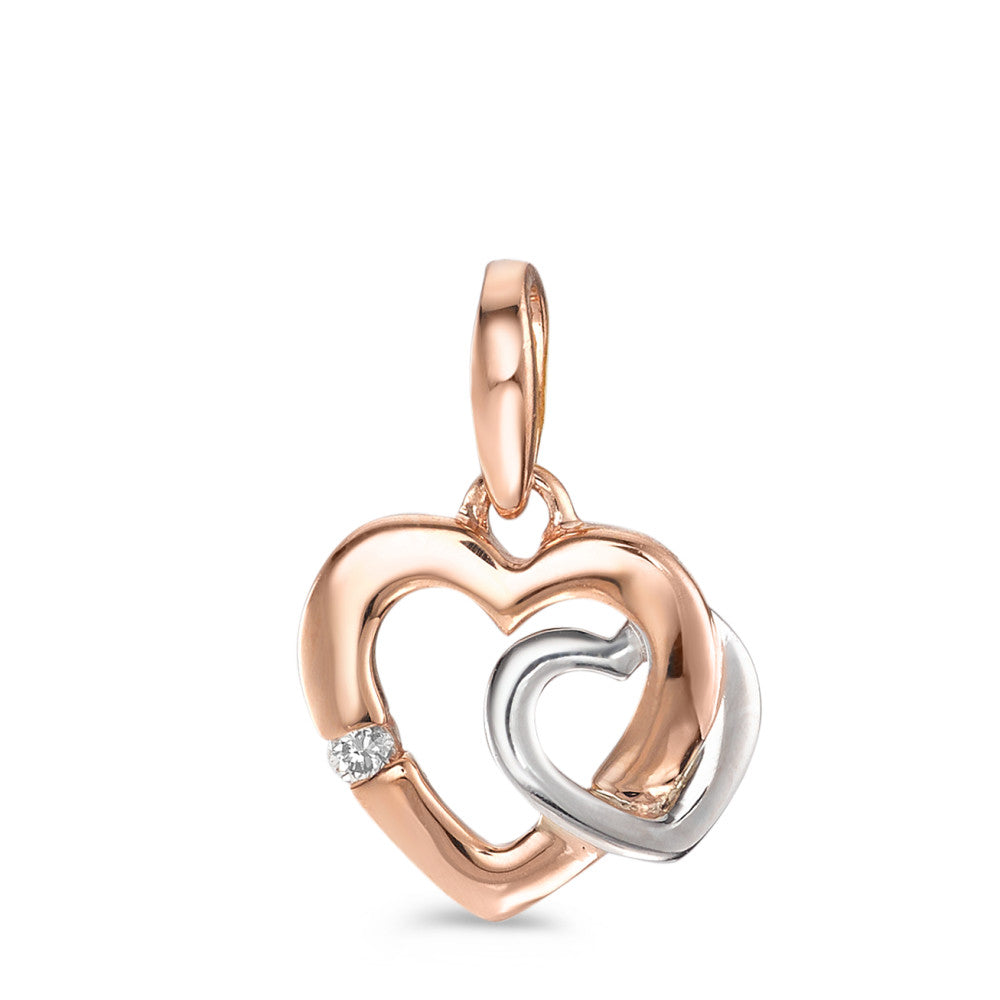 Pendant 18k Red Gold, 18k White Gold Diamond 0.015 ct, w-si Heart Ø11 mm