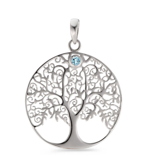 Pendant Silver Topaz Blue Rhodium plated Tree Of Life Ø30 mm