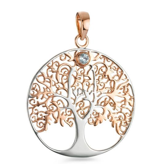 Pendant Silver Topaz Blue Gold plated Tree Of Life Ø30 mm