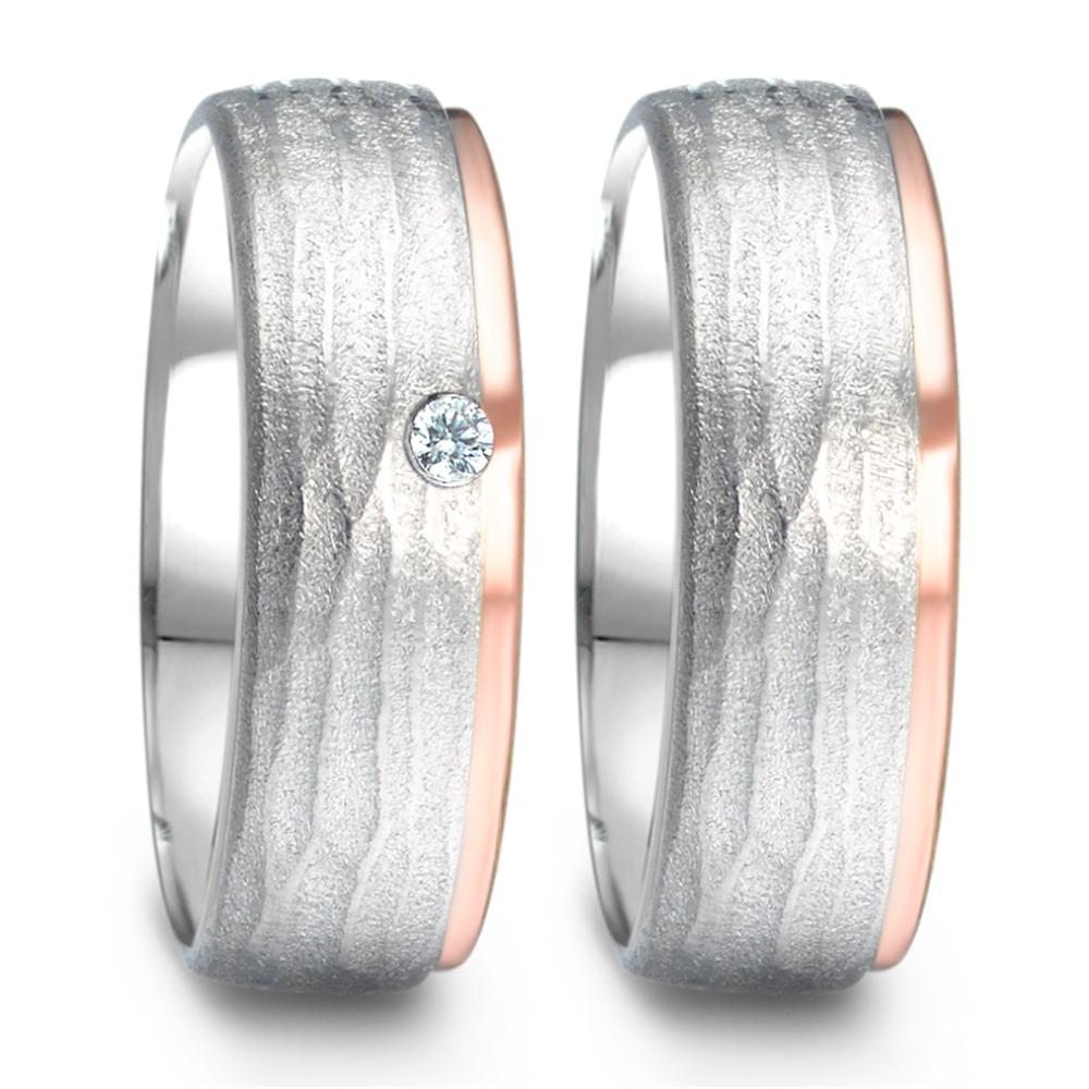 Wedding Ring Silver, 14k Rose Gold Diamond 0.025 ct, w-si Rhodium plated