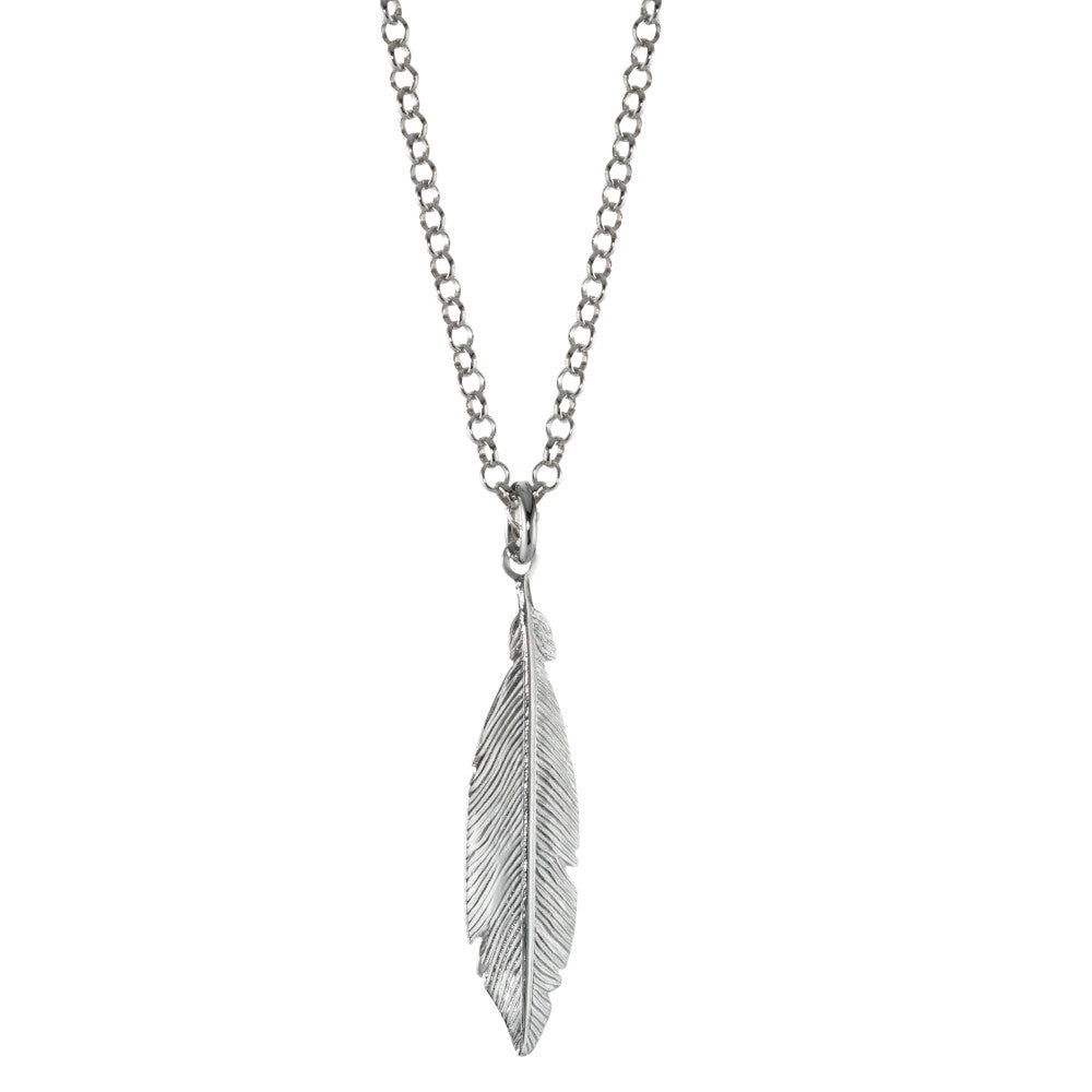 Necklace with pendant Silver Rhodium plated Feather 42 cm