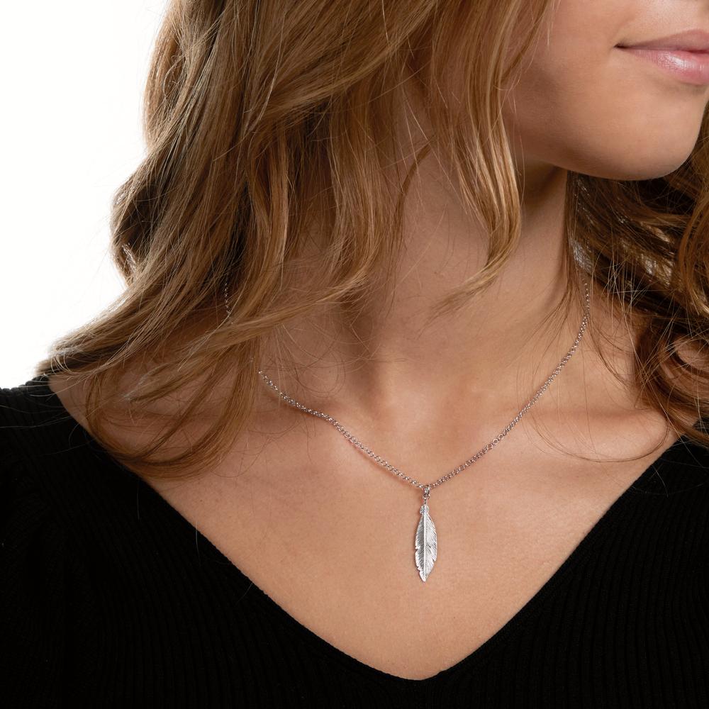 Necklace with pendant Silver Rhodium plated Feather 42 cm