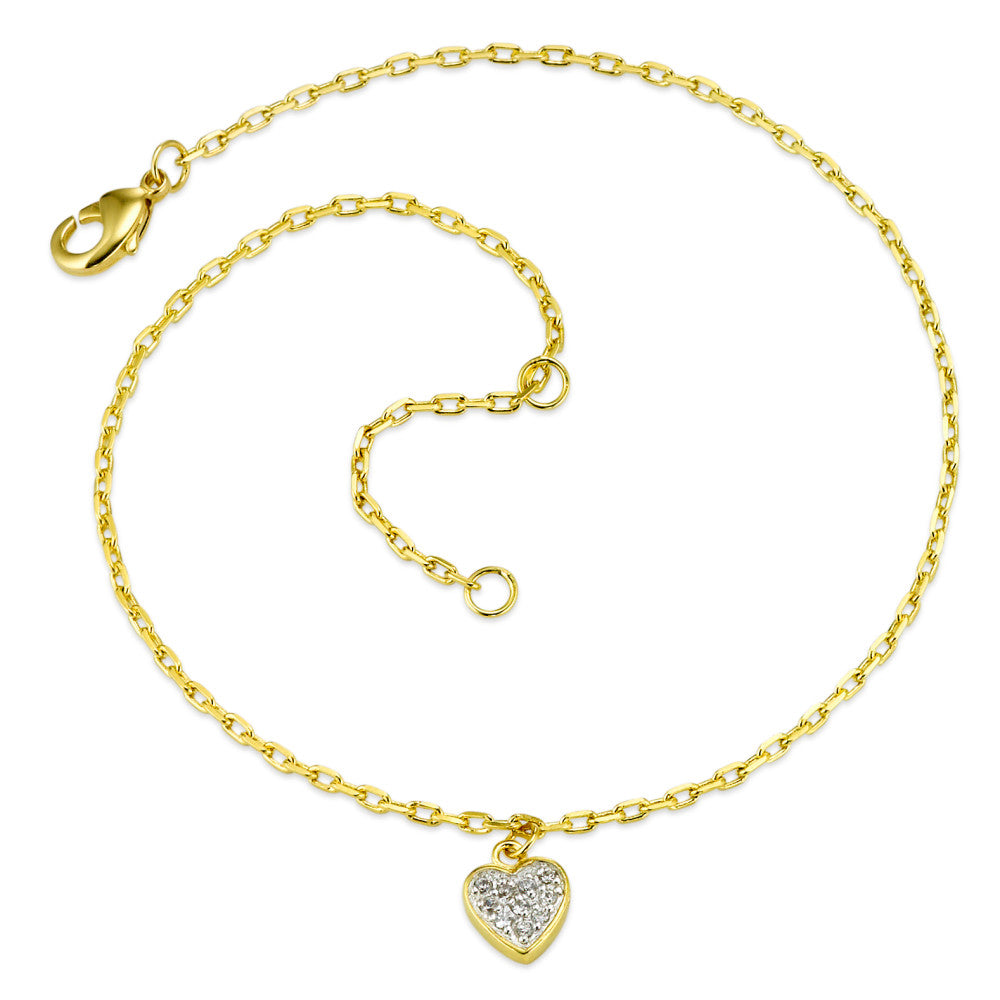 Anklet Bronze Zirconia 10 Stones Gold plated Heart 23-25 cm Ø10 mm