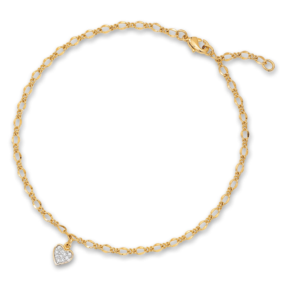 Anklet Bronze Zirconia 10 Stones Gold plated Heart 23-25 cm Ø10 mm